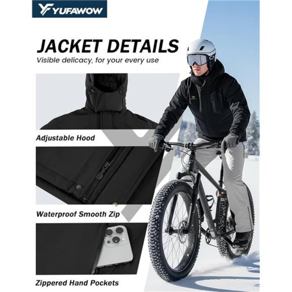 Men Winter Jacket Waterproof Windproof Insulated Ski Snowboard Work Coat Warm - Picture 4 of 7